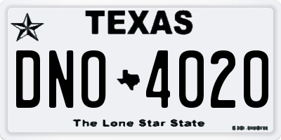 TX license plate DNO4020