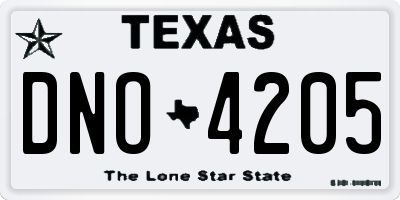 TX license plate DNO4205