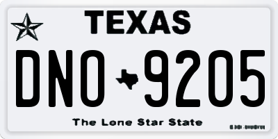 TX license plate DNO9205