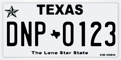 TX license plate DNP0123
