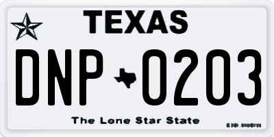 TX license plate DNP0203