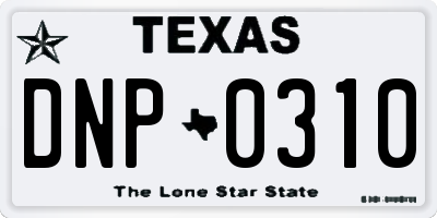 TX license plate DNP0310