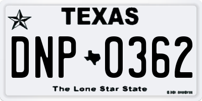 TX license plate DNP0362
