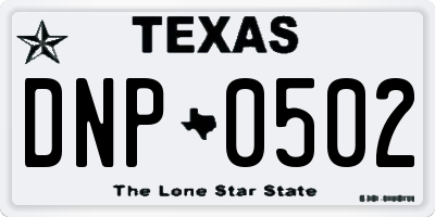 TX license plate DNP0502