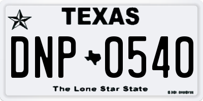 TX license plate DNP0540
