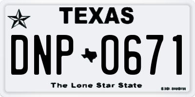 TX license plate DNP0671