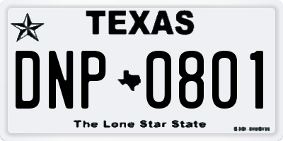 TX license plate DNP0801