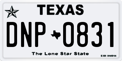 TX license plate DNP0831