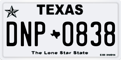 TX license plate DNP0838