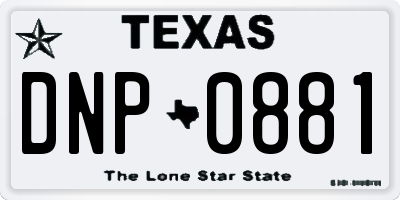 TX license plate DNP0881