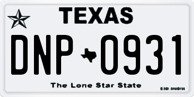 TX license plate DNP0931