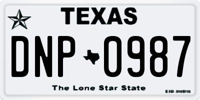 TX license plate DNP0987