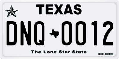 TX license plate DNQ0012