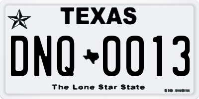 TX license plate DNQ0013