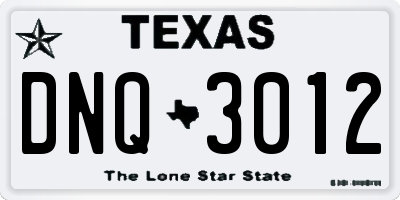 TX license plate DNQ3012