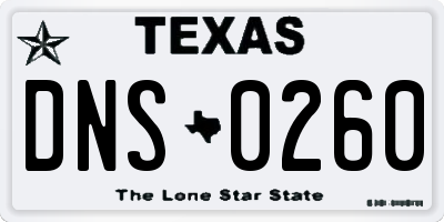TX license plate DNS0260