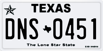 TX license plate DNS0451
