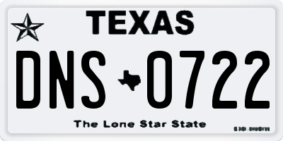 TX license plate DNS0722