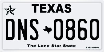 TX license plate DNS0860
