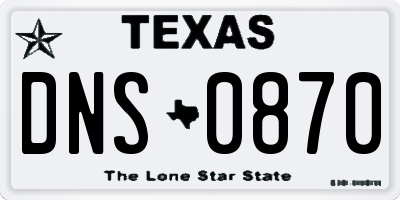 TX license plate DNS0870