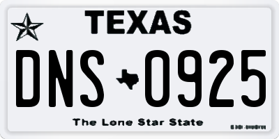TX license plate DNS0925