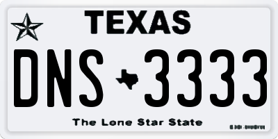 TX license plate DNS3333