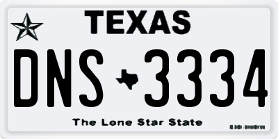 TX license plate DNS3334