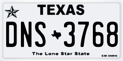 TX license plate DNS3768