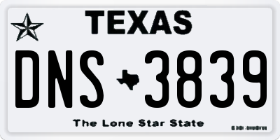 TX license plate DNS3839