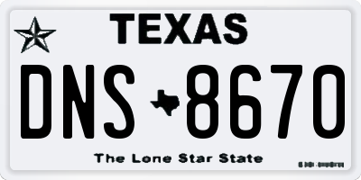 TX license plate DNS8670
