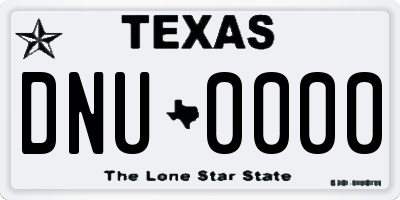 TX license plate DNU0000