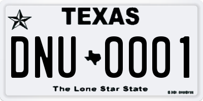 TX license plate DNU0001