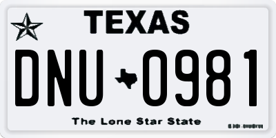 TX license plate DNU0981