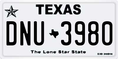 TX license plate DNU3980