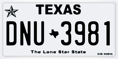 TX license plate DNU3981