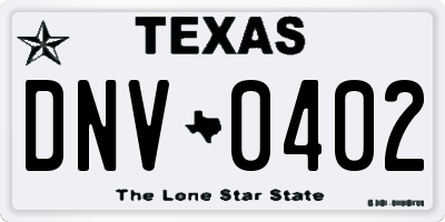 TX license plate DNV0402