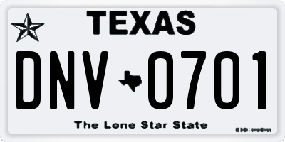 TX license plate DNV0701