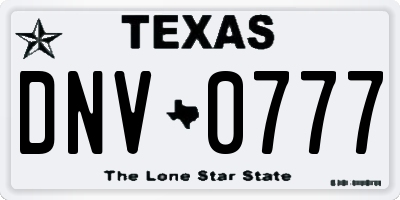 TX license plate DNV0777