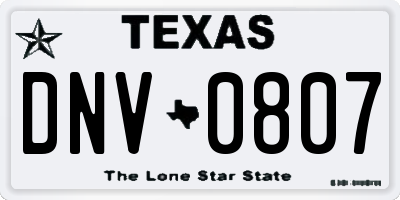 TX license plate DNV0807