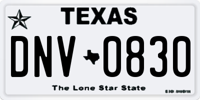 TX license plate DNV0830