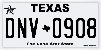 TX license plate DNV0908