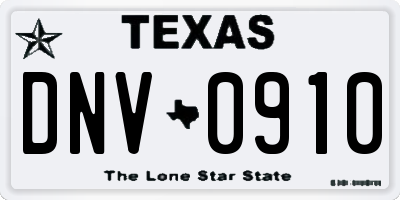 TX license plate DNV0910