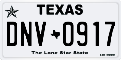 TX license plate DNV0917