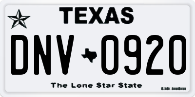 TX license plate DNV0920