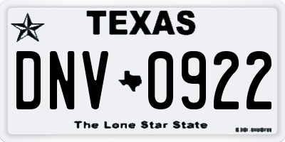 TX license plate DNV0922