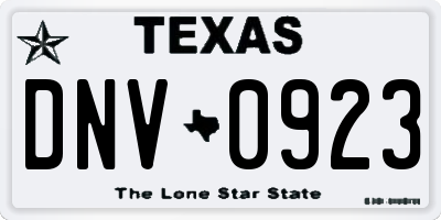 TX license plate DNV0923