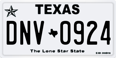 TX license plate DNV0924