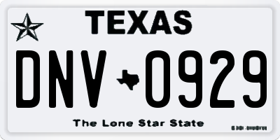 TX license plate DNV0929