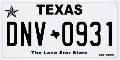 TX license plate DNV0931