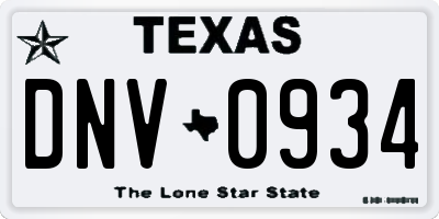 TX license plate DNV0934